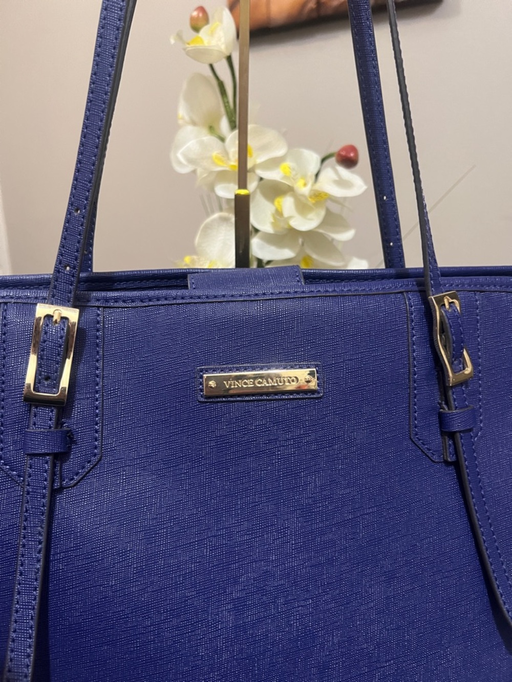 Vince Camuto Royal Blue Tote with Gold Accents - Picture 2 of 6